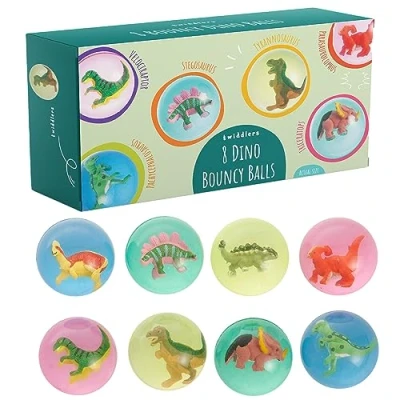 Abbildung von THE TWIDDLERS 8 Dinosaurier Hüpfkugeln aus Gummi Flummibälle 4,2 cm, Kindergeburtstage, Dino Party Tütenfüller und Geschichtsprämien im Klassenzimmer