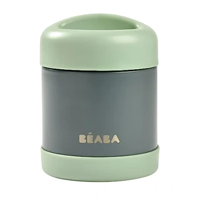 Abbildung von BÉABA Isolierender Thermobehälter Für Mahlzeiten Babys und Kinder 100% luftdicht Edelstahl Hält mehr als 5 Stunden lang kalt/warm Doppelwandig 300 ml Mineralgrau/Salbeigrün