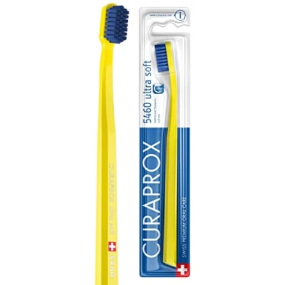 Abbildung von Curaprox Zahnbürste CS 5460 Ultra Soft Handzahnbürste für Erwachsene mit CUREN Borsten Gelb Blau