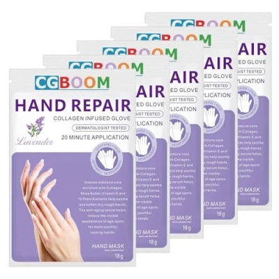 Abbildung von Handmasken, 5 Paar feuchtigkeitsspendende Handschuhe, Peeling pflegende, weiche Handpflege, für trockene und rissige Hände (Classic)