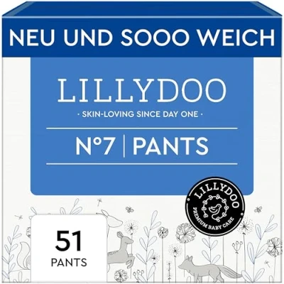 Abbildung von LILLYDOO Baby Windeln Pants Größe 7 (15+ kg), Halbmonatsbox (51 Höschenwindeln), Sicherer Auslaufschutz Hautfreundlich, Weich &amp; Ohne Lotionen für empfindliche Haut, Dermatologisch getestet