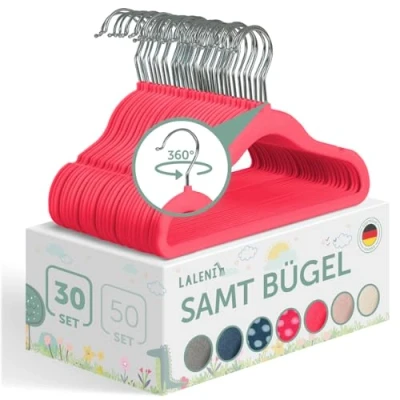 Abbildung von Laleni Kinderkleiderbügel 30 Stück mit Samtbezug platzsparende Kleiderbügel Kinder 360 drehbare rutschfeste samt Samtkleiderbügel Kinderbügel Pink