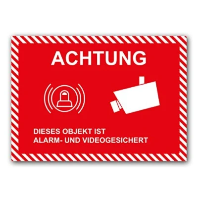 Abbildung von 5 Stück XXL Achtung dieses Objekt ist Alarm und Videogesichert dieser Bereich wird videoüberwacht in A4 21 x 29,7cm Sticker mit UV Schutz für Außen Innenbereich