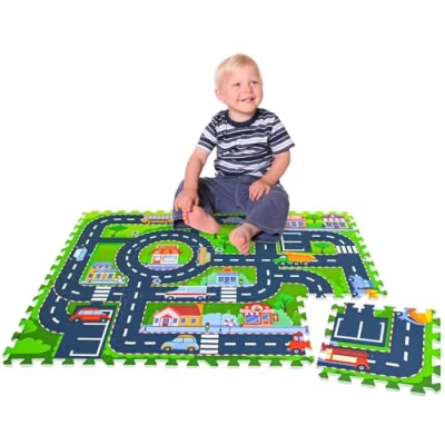 Abbildung von LittleTom 12 Teile Puzzlematte Straße für Kinder 30x30 Indoor &amp; Outdoor Spielzeug Autostrasse Puzzle Spielteppich Spielmatte Auto Kinderteppich Spielstraße Autos