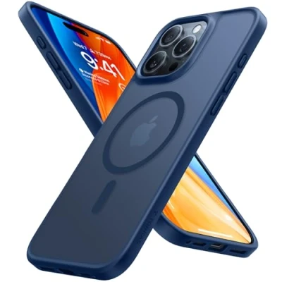 Abbildung von TORRAS Guardian Mag für iPhone 16 Pro Hülle MagSafe Zertifizierte Militärschutz und Magnetkraft Handyhülle Case Stoßfest Kratzfest Schutzhülle Cover Edle Matt Blau