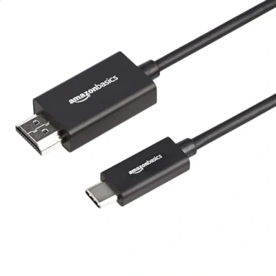 Abbildung von Amazon Basics Hochwertiges Adapterkabel, Aluminium, USB C (Quelle) auf HDMI (Display), Thunderbolt 3 kompatibel, 4K bei 60 Hz, 0.9 m, schwarz
