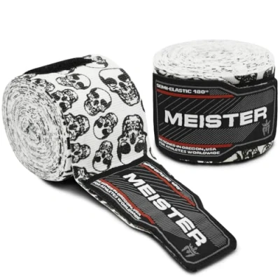 Abbildung von Meister Erwachsene 180 Zoll (457cm) Semi Elastische Handbandagen für MMA &amp; Boxen (Paar) Totenköpfe