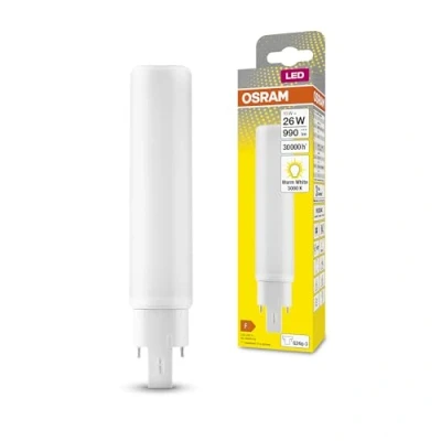 Abbildung von OSRAM Dulux D/E 26 LED Lampe für G24Q 3 Sockel, 10 Watt, 990 Lumen, Warmweiß (3000K), rotierbar, Ersatz herkömmliches 26W Leuchtmittel