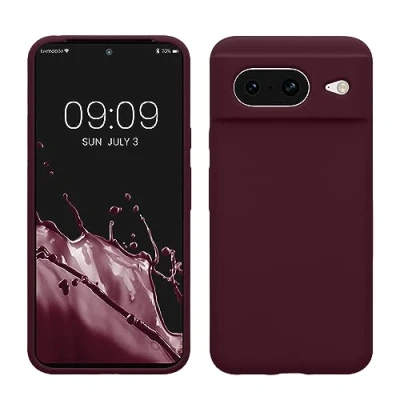 Abbildung von kwmobile Hülle kompatibel mit Google Pixel 8 Silikon Handy Case Handyhülle weiche Oberfläche kabelloses Laden Bordeaux Violett