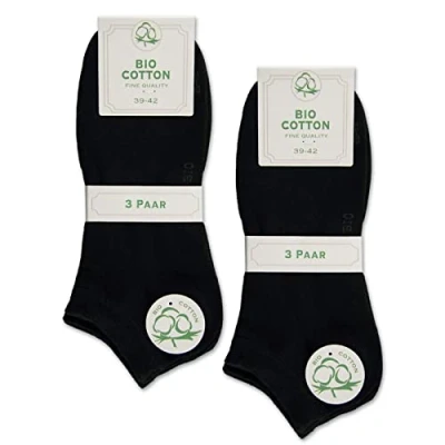Abbildung von 6 Paar Sneaker Socken Bio Baumwolle Herren Damen ohne Naht mit Komfortbund WP (Schwarz 43 46)