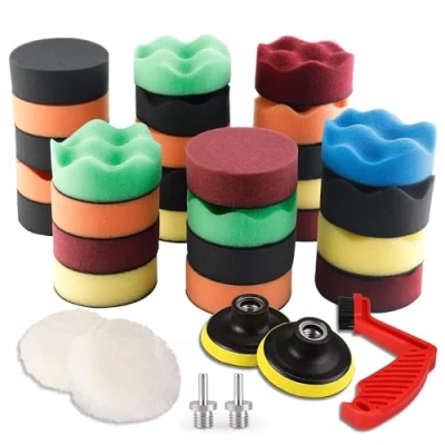 Abbildung von SPTA Polierschwamm, 34tlg 80mm Polierschwämme Polieren Pad Schwamm Set mit Polierpad Polierscheibe und Polierfell Polierset Polierteller Kit Für Bohrmaschine, Poliermaschine POSWMIX31