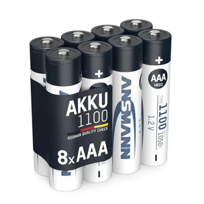 Abbildung von ANSMANN Akku Micro AAA, 8 Stück, 1050 mAh 1,2V NI MH, wiederaufladbar, ideal für Spielekonsolen, Wireless Maus, Taschenlampen, Hochleistungsakku
