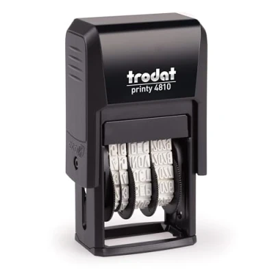 Abbildung von Trodat Printy 4810 Datumstempel für den täglichen Bürobedarf integriertes trodatkissen, 4 Bänder (TT.MMM.JJJJ), Deutsch, Bänderlaufzeit 12 Jahre, Schrifthöhe 3,8 mm, Abdruck schwarz, CO2 kompensiert