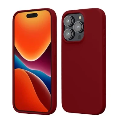 Abbildung von kwmobile Hülle für das iPhone 15 Pro Silikon Handy Case stoßfeste Handyhülle mit weicher Oberfläche Rhabarber Rot