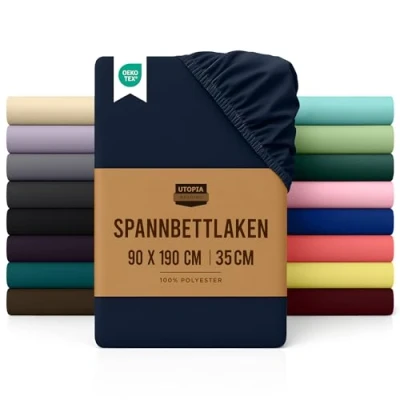 Abbildung von Utopia Bedding Spannbettlaken 90x190cm Marineblau Gebürstete Mikrofaser Spannbetttuch 35 cm Tiefe Tasche