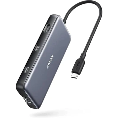 Abbildung von Anker 533 USB C Hub (8 in 1) PowerExpand Adapter, 100W Power Delivery, 4K 60Hz HDMI, 10 Gbit/s &amp; 2 A Datenports, Ethernet Port, microSD SD Speicherkartenleser, Für MacBook und mehr
