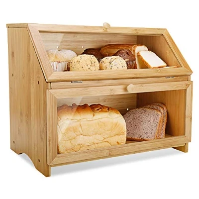 Abbildung von Leader Accessories Bambus Brotkasten 2 Etagen Brotbehälter lebensmittelecht Brotaufbewahrung pflegeleicht 39x25x32cm