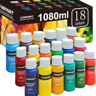 Abbildung von Anyart Acrylfarben Set 18 Farben je 59ml Acrylic Acryl Paint für Leinwand Papier Stein Holz Keramik Stoffe Wasserfest Lichtecht Schnell Trocknend Maler Künstler