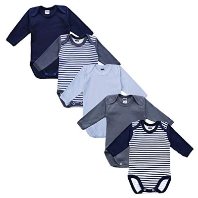 Abbildung von MEA Baby Unisex Langarm Body aus 100% Baumwolle im 5er Pack, mit Aufdruck, für Mädchen, Jungen (80, Jungen)