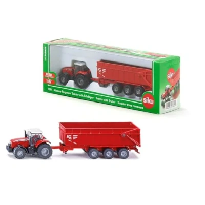 Abbildung von siku 1844, Massey Ferguson Traktor mit Anhänger, 1:87, Metall/Kunststoff, Rot, Kippbarer Anhänger