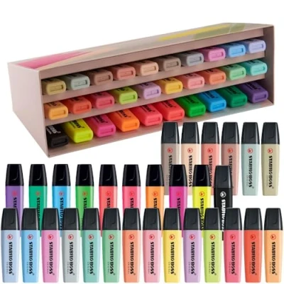 Abbildung von STABILO BOSS ORIGINAL 30er Textmarker Set 9 Neon Textmarker, 14 Pastell 6 in natürlichen Tönen &amp; 1 schwarzer Marker Perfekt für Markieren, Hervorheben kreative Projekte