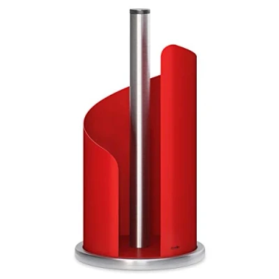 Abbildung von stardis Design Küchenrollenhalter Edelstahl matt H 30 Ø15 cm Rollenhalter Papierrollenhalter für Küchenrolle Halter stehend Rot