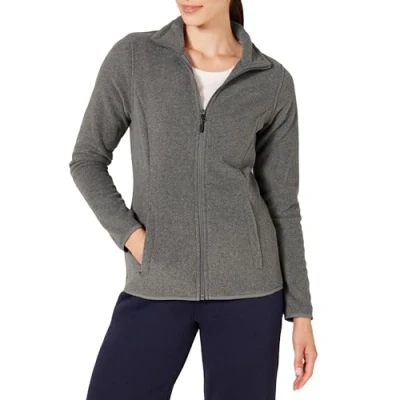 Abbildung von Amazon Essentials Damen Weiche Polarfleece Jacke mit durchgehendem Reißverschluss in klassischer Passform (erhältlich Übergrößen), Dunkelgrau Meliert, S