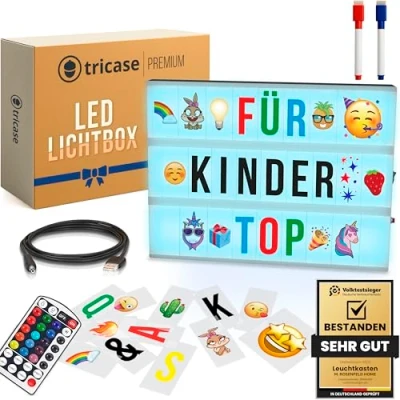 Abbildung von Light Box Kinder mit Farbwechsel Lightbox Buchstaben Leuchtkasten Set 386 Schwarz &amp; Farbige Emoji 2 Marker Lichtbox Deko Teenager Mädchen Zimmer Leuchttafel