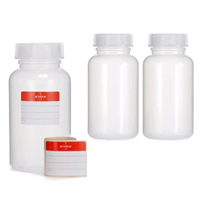 Abbildung von Octopus 3X 250 ml Weithalsflaschen aus LDPE mit Schraubverschluß, Leere Chemiekalienflaschen, Laborflaschen Deckel als Aufbewahrungsbehälter für Labor, Küche oder Hobby