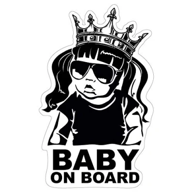 Abbildung von Baby on Board Aufkleber 12x7cm Auto Sticker Finest Folia Autoaufkleber UV Wetterfest Wasserfest Hangover R045 (Mädchen, Krone)