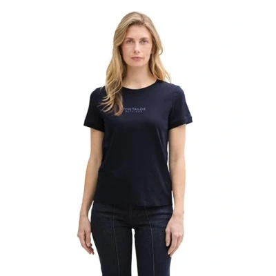 Abbildung von TOM Tailor LOGO Embroidery Tshirt print, Damen, Größe: Large, Sky captain blue