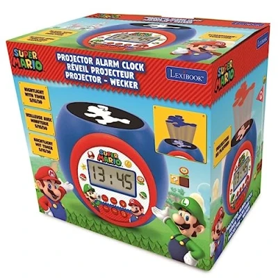 Abbildung von Lexibook RL977NI Projector Wecker Nintendo Mario Bross Luigi mit Schlummerfunktion und Weckfunktion, Nachtlicht Timer, LCD Bildschirm, Batteriebetrieb, Blau/Rot