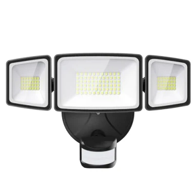 Abbildung von Onforu LED Strahler mit Bewegungsmelder Außen 55W, 5000 LM Fluter, Außenstrahler verstellbaren 3 Köpfe, 6500 K Kaltweiß Scheinwerfer, IP65 Wasserdicht Flutlicht für Garage, Garten, Hof