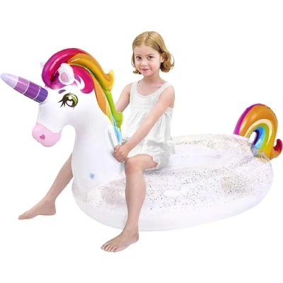 Abbildung von JOYIN aufblasbare Einhorn Pool Float mit Glitzern, Spaß Strand Floaties,Schwimmring Erwachsene Einhorn, Spielzeug, Sommer Party Lounge Floß Dekorationen für Kinder 152.4cm*75cm*85cm