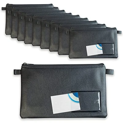 Abbildung von 10 er Pack effektivo Banktasche mit Reißverschluss und Fenster zur Beschriftung, Kunstleder schwarz passend für Dokumente bis A5