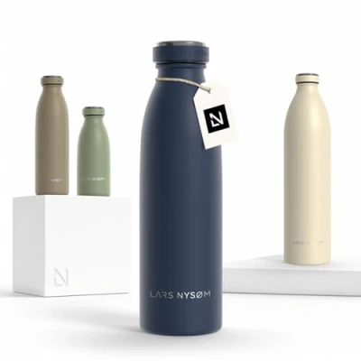 Abbildung von LARS NYSØM Edelstahl Trinkflasche 350ml, 500ml, 750ml, 1L, 1 5 liter Thermosflasche Kohlensäure geeignet Auslaufsichere Wasserflasche für Sport, Outdoor, Schule (Midnight Blue, 500ml)