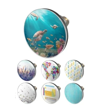 Abbildung von arteneur® Pop Up Waschbeckenstöpsel mit Motiv Meeres Schildkröten Abflusssieb Doppel Dichtung Universal Abflussstöpsel 34mm 41mm Ventil Waschbecken Stöpsel