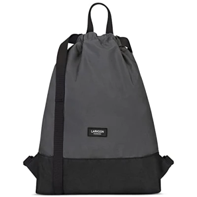 Abbildung von LARKSON Turnbeutel Damen &amp; Herren Grau No 7 Rucksack für Sport und Festival Beutel Klein mit Innentasche Außentasche Schnellzugriff