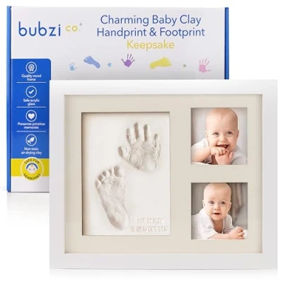Abbildung von Bubzi Co Handabdruck Fußabdruck Baby Fotorahmen Set für Neugeborene Mädchen Jungen, personalisiertes Geschenk, Fotoalbum Baby, Andenkenbox, Wanddekoration Zimmer und Kinderzimmer
