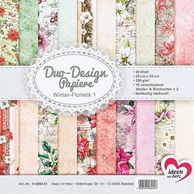 Abbildung von Ideen mit Herz Duo Design Papiere Block 20 Blatt Bastelpapier 25 x cm 250g/m² beidseitig bedruckt Designpapier, Motivpapier ideal für Scrapbooking, Basteln (Winter Floristik 1)