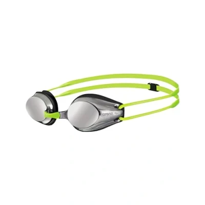 Abbildung von arena Tracks Junior Mirror Anti Fog Wettkampf Schwimmbrille für Kinder, mit UV Schutz, 4 Austauschbaren Nasenstegen, Silikon Dichtungen, Silver Black Fluoyellow (53)