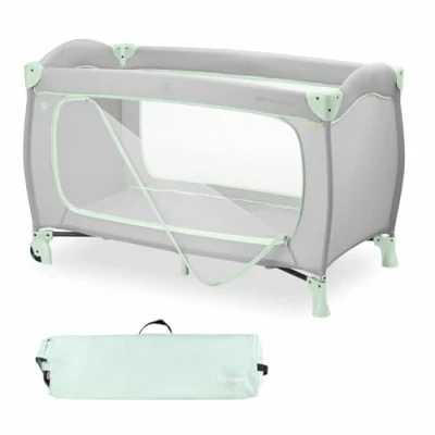 Abbildung von hauck Kinderreisebett Sleep N Play Go Plus mit Transporttasche und Großen Schlupf zum Spielen, Klein Zusammenklappbar, Baby Reisebett Kleinkind ab Geburt bis 15 kg (Dusty Mint)