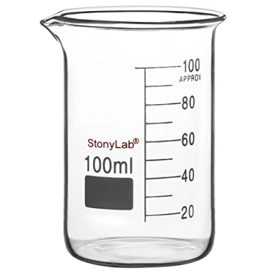Abbildung von stonylab Glas Becher, 1 Pack Borosilikatglas Graduierte Niedrige Form Griffin Becher mit Gießauslauf Labor Lab Beaker, 100 ml