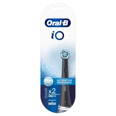 Abbildung von Oral B iO ultimative Reinigung Aufsteckbürsten für elektrische Zahnbürste, 2 Stück, Zahnreinigung mit Technologie, Zahnbürstenaufsatz Zahnbürsten, schwarz