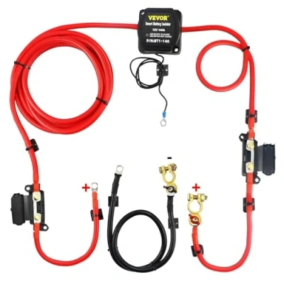 Abbildung von VEVOR Doppelbatterie Trennrelais 12 V Split Charge Kit, 140 A spannungsempfindliches Relais Set 30 bis 105 ℃, automatisches Ladegerät &amp; Kabel für Lastwagen, Wohnmobil, Werkstatt, Auto Schiff