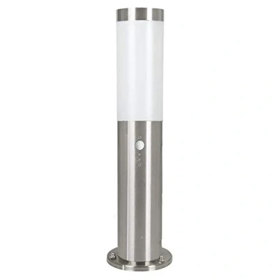 Abbildung von EGLO LED Außen Wegelampe Helsinki, 1 flammige Außenleuchte inkl. Bewegungsmelder, Sensor Wegeleuchte aus Edelstahl in Silber und Kunststoff Weiß, E27 Fassung, IP44