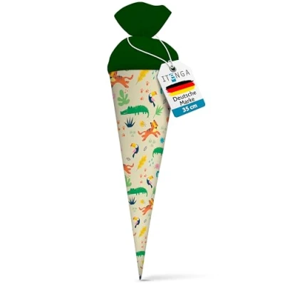 Abbildung von itenga Geschwisterschultüte 35cm Tiere Tiermuster Geschenkverpackung Schultüte Zuckertüte Filzverschluss Kinder Erwachsene (Dschungeltiere)