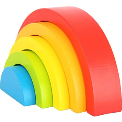 Abbildung von small foot Holzbausteine Regenbogen, Babymotorikspielzeug mit fünf Formen, ideales Greif und Stapelspiel,10585, 1 Jahr to 99 Jahre