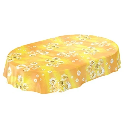 Abbildung von ANRO Wachstuchtischdecke Wachstuch Wachstischdecke Tischdecke Kamille Gelb Blumen Sonne Oval 180x140cm abwaschbar