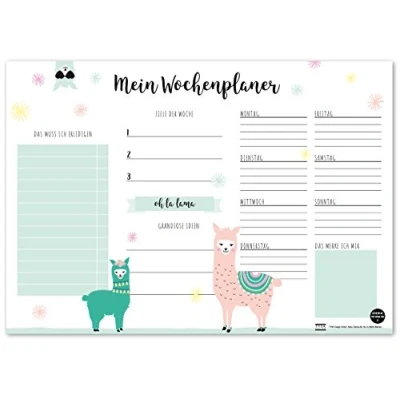Abbildung von TYSK Design Schreibtischunterlage Lama (Design wählbar) Tischunterlage aus Papier zum Abreißen DIN A3 To Do Liste Notizblock Wochenplaner